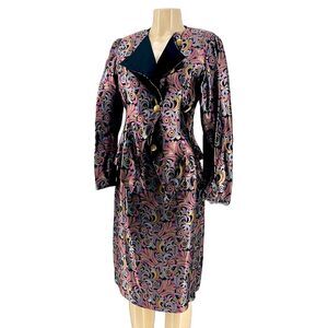 Vintage Skirt Suit Set made from Beautiful Jewel Tone Ornate Scroll Fabric Sz S